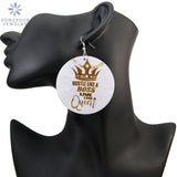 African Crown Wood Drop Earrings Hustle Like Boss Live Like Queen Afro Power