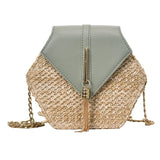 New Fashion Hexagon Mulit Style Straw+pu Bag Handbags Women Summer Rattan Bag Handmade Woven Beach bolsa feminina