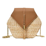 New Fashion Hexagon Mulit Style Straw+pu Bag Handbags Women Summer Rattan Bag Handmade Woven Beach bolsa feminina