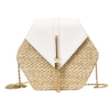 New Fashion Hexagon Mulit Style Straw+pu Bag Handbags Women Summer Rattan Bag Handmade Woven Beach bolsa feminina