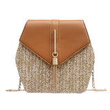 New Fashion Hexagon Mulit Style Straw+pu Bag Handbags Women Summer Rattan Bag Handmade Woven Beach bolsa feminina