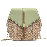 New Fashion Hexagon Mulit Style Straw+pu Bag Handbags Women Summer Rattan Bag Handmade Woven Beach bolsa feminina