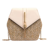 New Fashion Hexagon Mulit Style Straw+pu Bag Handbags Women Summer Rattan Bag Handmade Woven Beach bolsa feminina