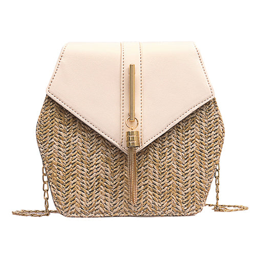 New Fashion Hexagon Mulit Style Straw+pu Bag Handbags Women Summer Rattan Bag Handmade Woven Beach bolsa feminina