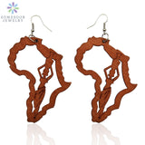 Engraved Afro Wooden Drop Earrings African Motherland Map Ethnic Tribal Pattern Handmade