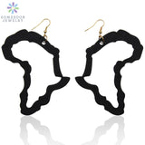 Engraved Afro Wooden Drop Earrings African Motherland Map Ethnic Tribal Pattern Handmade