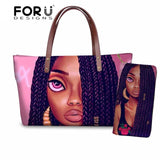 Black Art African Girl Printing 2pcs/set Hand Bag&Wallet