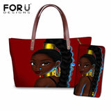 Black Art African Girl Printing 2pcs/set Hand Bag&Wallet