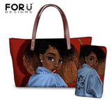 Black Art African Girl Printing 2pcs/set Hand Bag&Wallet