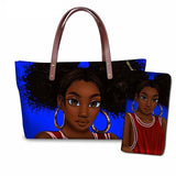 Black Art African Girl Printing 2pcs/set Hand Bag&Wallet