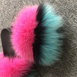 Real Raccoon Fur Slippers Women Sliders Casual Fox Hair Flat Fluffy r Big Size 45 Furry Flip Flops Shoes