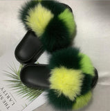 Real Raccoon Fur Slippers Women Sliders Casual Fox Hair Flat Fluffy r Big Size 45 Furry Flip Flops Shoes