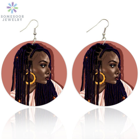 Black Hoops Wooden Drop Earrings