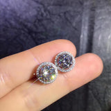 Jew Store Round Moissanite Cut Total 1.00ct Diamond Test Passed Moissanite Silver Earring