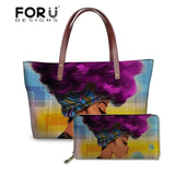 Black Art African Girl Printing 2pcs/set Hand Bag&Wallet