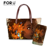 Black Art African Girl Printing 2pcs/set Hand Bag&Wallet