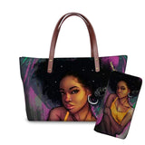 Black Art African Girl Printing 2pcs/set Hand Bag&Wallet