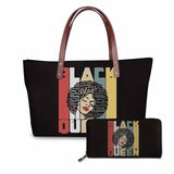 Black Art African Girl Printing 2pcs/set Hand Bag&Wallet