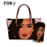 Black Art African Girl Printing 2pcs/set Hand Bag&Wallet