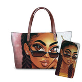 Black Art African Girl Printing 2pcs/set Hand Bag&Wallet
