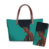 Black Art African Girl Printing 2pcs/set Hand Bag&Wallet