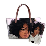 Black Art African Girl Printing 2pcs/set Hand Bag&Wallet