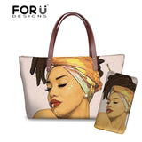 Black Art African Girl Printing 2pcs/set Hand Bag&Wallet