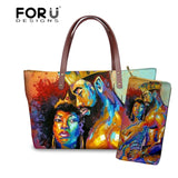 Black Art African Girl Printing 2pcs/set Hand Bag&Wallet