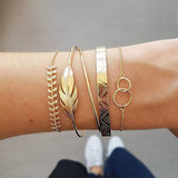 Modyle 5Pcs/set Bohemian Gold color Moon Leaf Crystal Opal Open Bracelet Set