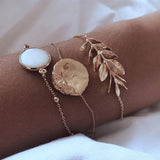 Modyle 5Pcs/set Bohemian Gold color Moon Leaf Crystal Opal Open Bracelet Set