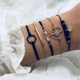 Modyle 5Pcs/set Bohemian Gold color Moon Leaf Crystal Opal Open Bracelet Set