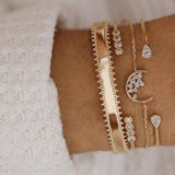 Modyle 5Pcs/set Bohemian Gold color Moon Leaf Crystal Opal Open Bracelet Set