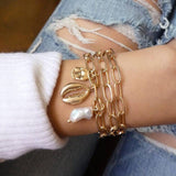 Modyle 5Pcs/set Bohemian Gold color Moon Leaf Crystal Opal Open Bracelet Set