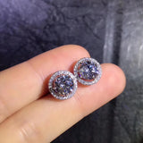 Jew Store Round Moissanite Cut Total 1.00ct Diamond Test Passed Moissanite Silver Earring