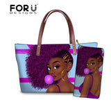 Black Art African Girl Printing 2pcs/set Hand Bag&Wallet