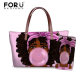 Black Art African Girl Printing 2pcs/set Hand Bag&Wallet