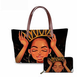 Black Art African Girl Printing 2pcs/set Hand Bag&Wallet