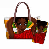 Black Art African Girl Printing 2pcs/set Hand Bag&Wallet