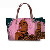 Black Art African Girl Printing 2pcs/set Hand Bag&Wallet