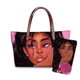 Black Art African Girl Printing 2pcs/set Hand Bag&Wallet