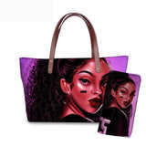 Black Art African Girl Printing 2pcs/set Hand Bag&Wallet
