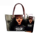 Black Art African Girl Printing 2pcs/set Hand Bag&Wallet