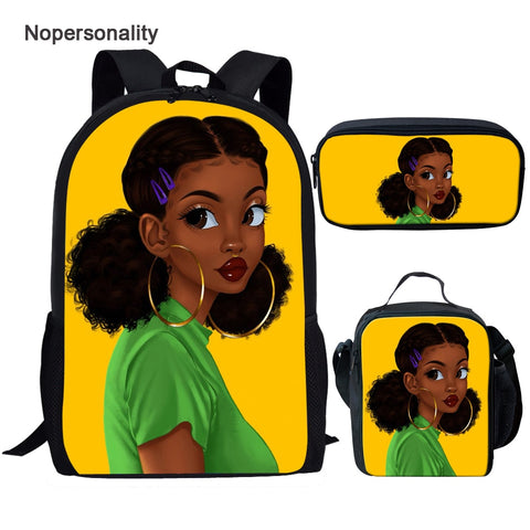 Nopersonality Black Queen American African Girl Print School Backpack Set Primary Student Book Bag Back to School Kids Bagpack