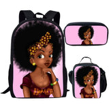 Nopersonality Black Queen American African Girl Print School Backpack Set Primary Student Book Bag Back to School Kids Bagpack