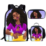Nopersonality Black Queen American African Girl Print School Backpack Set Primary Student Book Bag Back to School Kids Bagpack