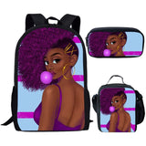 Nopersonality Black Queen American African Girl Print School Backpack Set Primary Student Book Bag Back to School Kids Bagpack