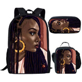 Nopersonality Black Queen American African Girl Print School Backpack Set Primary Student Book Bag Back to School Kids Bagpack