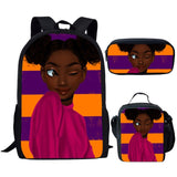 Nopersonality Black Queen American African Girl Print School Backpack Set Primary Student Book Bag Back to School Kids Bagpack