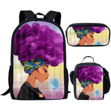 Nopersonality Black Queen American African Girl Print School Backpack Set Primary Student Book Bag Back to School Kids Bagpack