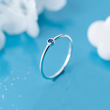 925 Sterling Silver Blue Zircon Round Ring